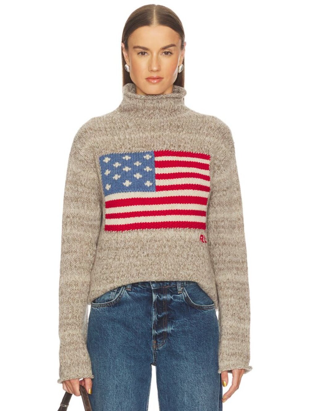Polo Ralph Lauren Women's American Flag Wool Blend Roll Neck Jumper Sweater S - Picture 2 of 12